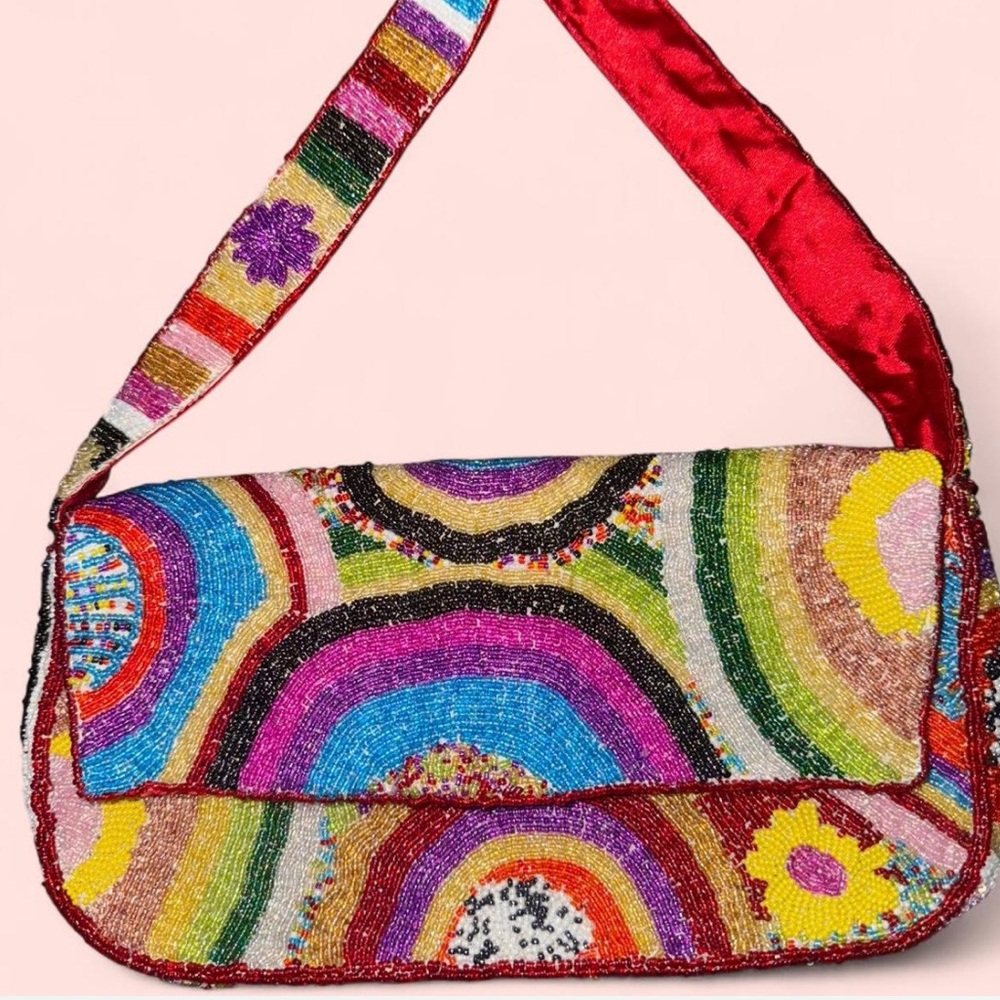 Vintage Colorful Beaded Clutch Bag